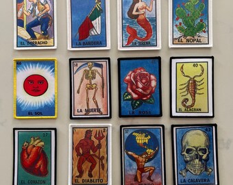 Set Of 12 Loteria Mexican Game Card Iron On Patches 3.5 x 2.5 Inches