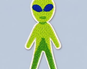 Écusson extraterrestre OVNI mignon dessin animé drôle, fer à repasser brodé 3,25 x 1,5 pouces