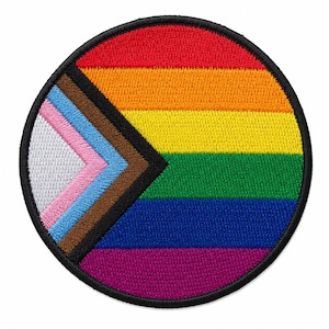 Trans Pride Patch 3 Inch Iron On, Progress Pride Flag Circle, Rainbow Pride for Jacket Hat Backpack
