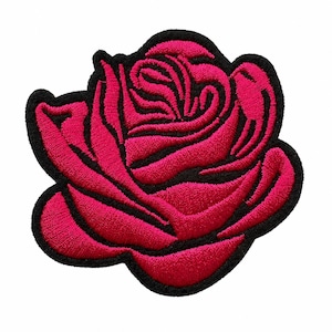 Red Rose Patch Iron On, Embroidered Flower Applique for Jacket Backpack, Felt Backing Floral Patch, Optional Full Color Set 3x2.75in