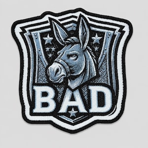Badass Donkey Iron-On Patch 3.5-Inch Embroidered Applique Funny Animal Badge