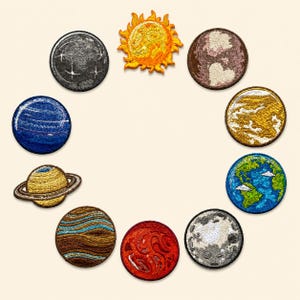 Parches termoadhesivos de planetas del sistema solar – Parches bordados del espacio – Elige tu planeta – 3 en parches de la galaxia de la NASA