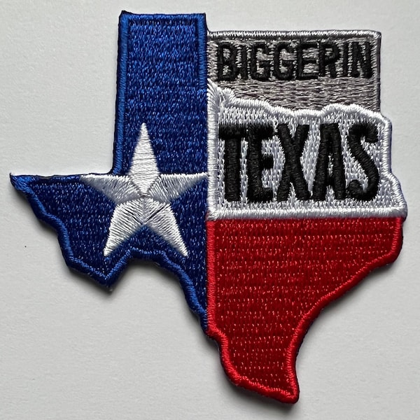 Bigger In Texas State Shape Flag Lone Star Iron On Patch 2.25 inch