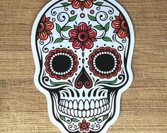 Naklejka z cukrową czaszką 4 cale, naklejka winylowa Dia de los Muertos Calavera, wodoodporna kwiatowa czaszka