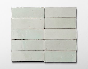 Handmade Moroccan Zellige 2x6 Fern Green Bejmat Terracotta Tile - Sample