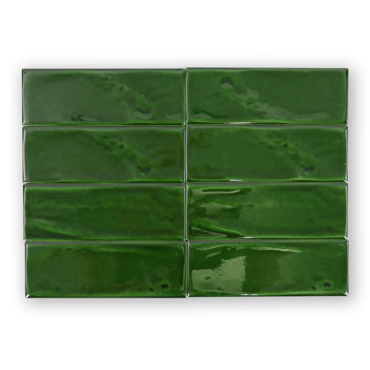 Handmade 3x8 Emerald Green Glossy Undulated Subway Tile - Sample