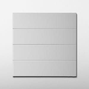 May include: A rectangular, light gray wall panel with four horizontal, recessed lines. The panel is mounted on a white wall, creating a minimalist and modern aesthetic. The panel's smooth surface and subtle design suggest a focus on texture and form.