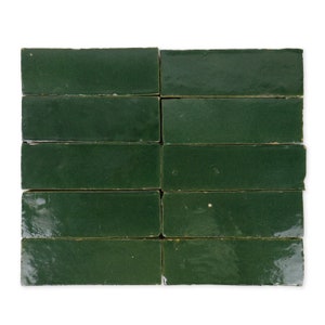 Handmade Moroccan Zellige 2x6 Emerald Green Terracotta Tile - Sample