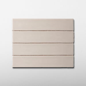 May include: Four rectangular, off-white ceramic tiles arranged horizontally. Each tile has a slightly textured surface and a thin, darker line separating them. The tiles are set against a plain white background, creating a minimalist aesthetic.