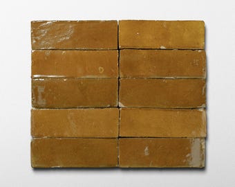 Handmade Moroccan Zellige 2x6 Cognac Brown Bejmat Terracotta Tile - Sample