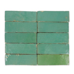 Handmade Moroccan Zellige 2x6 Santorini Green Terracotta Tile - Sample