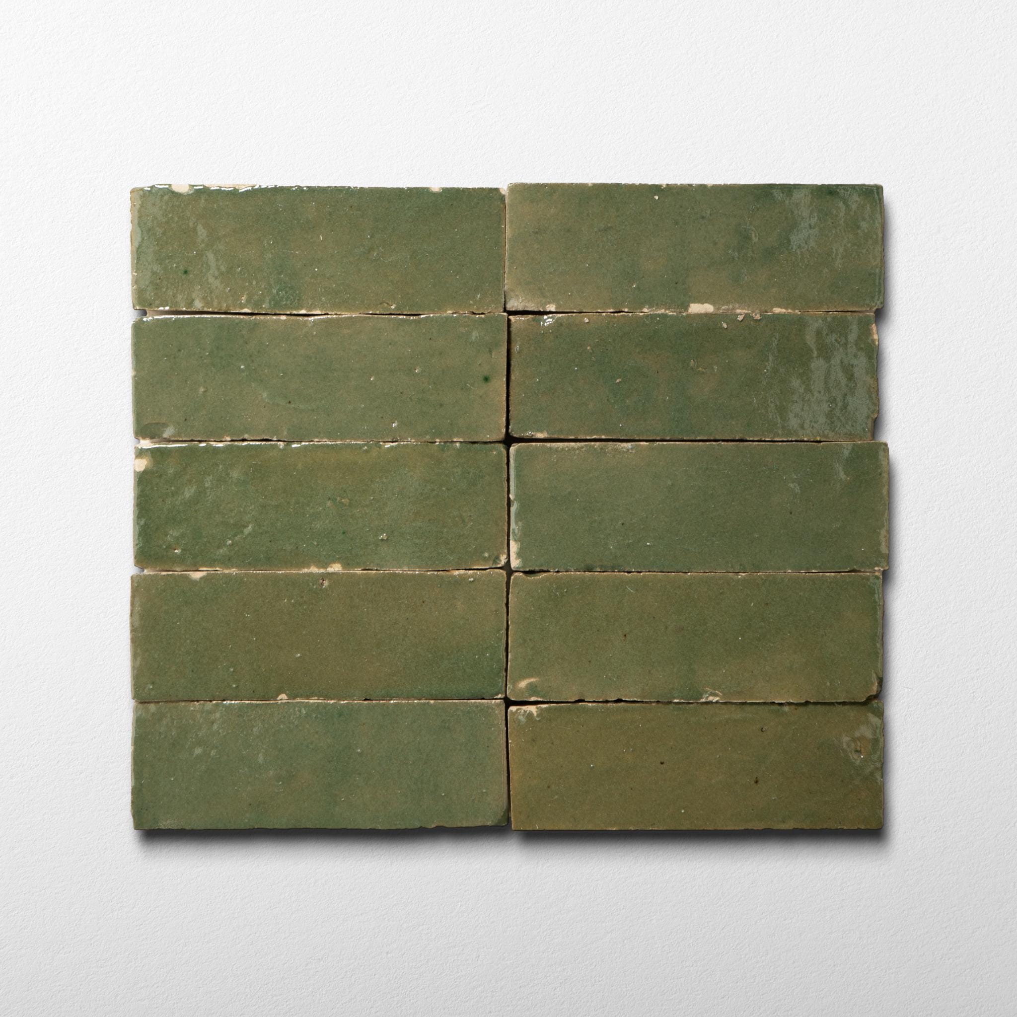 Handmade Moroccan Zellige 2x6 Moss Green Bejmat Terracotta Tile