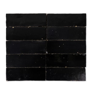 Handmade Moroccan Zellige 2x6 Black Terracotta Tile