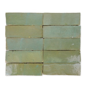 Handmade Moroccan Zellige 2x6 Asparagus Green Terracotta Tile - Sample