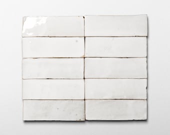 Handmade Moroccan Zellige 2x6 Snow White Terracotta Tile - Sample