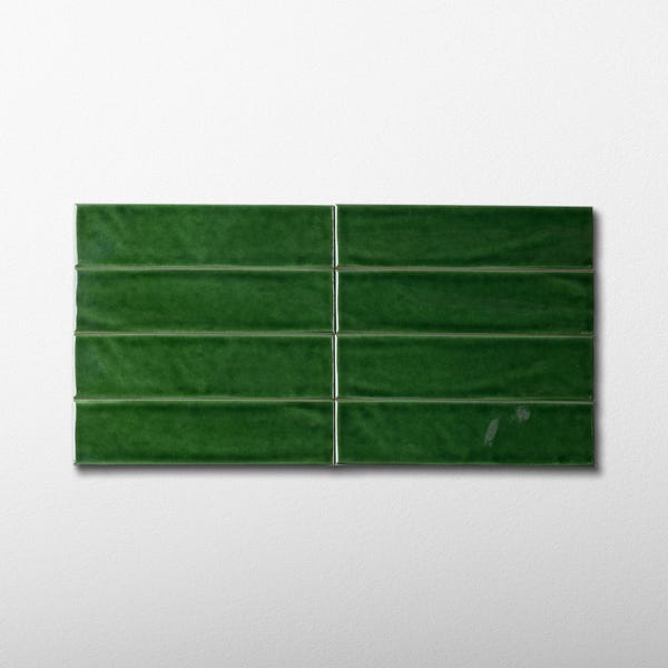 Handmade 2x8 Emerald Green Glossy Undulated Subway Tile - Sample