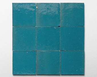 Handmade Moroccan Zellige 4x4 Mykonos Blue Terracotta Tile - Sample