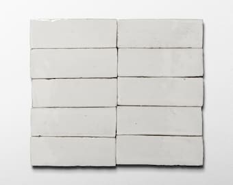 Handmade Moroccan Zellige Thick 2x6 Off White Bejmat Terracotta Tile - Sample