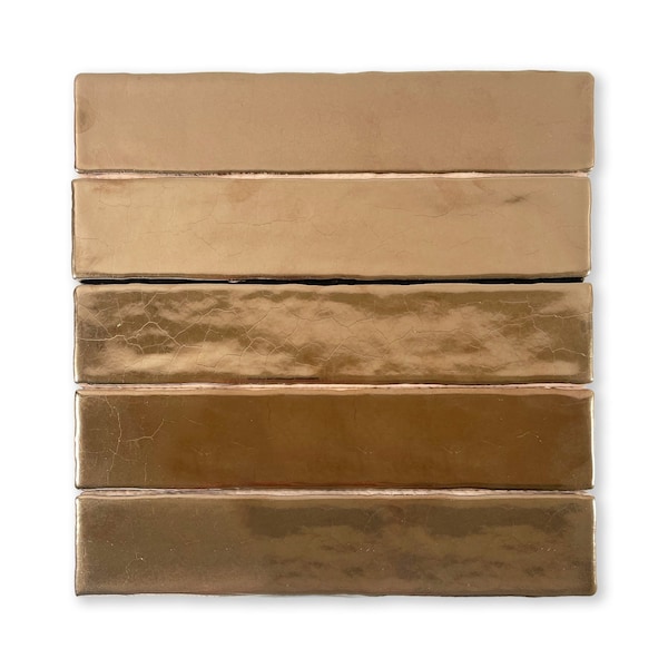 Handmade 2x10 Gold Glossy Undulated Subway Tile - Sample