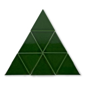 May include: A green triangle mosaic tile pattern made of 10 individual triangular tiles.