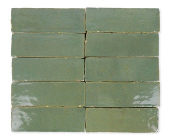 Handmade Moroccan Zellige 2x6 Moss Green Terracotta Tile - Sample