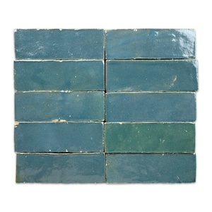 Handmade Moroccan Zellige 2x6 Aquamarine Green Bejmat Terracotta Tile