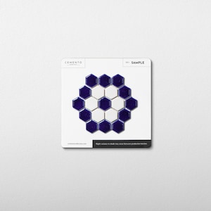 Metro Hex Glossy Cobalt Blue with White Flower Porcelain Mosaic Tile - (This is sample size 4x5")