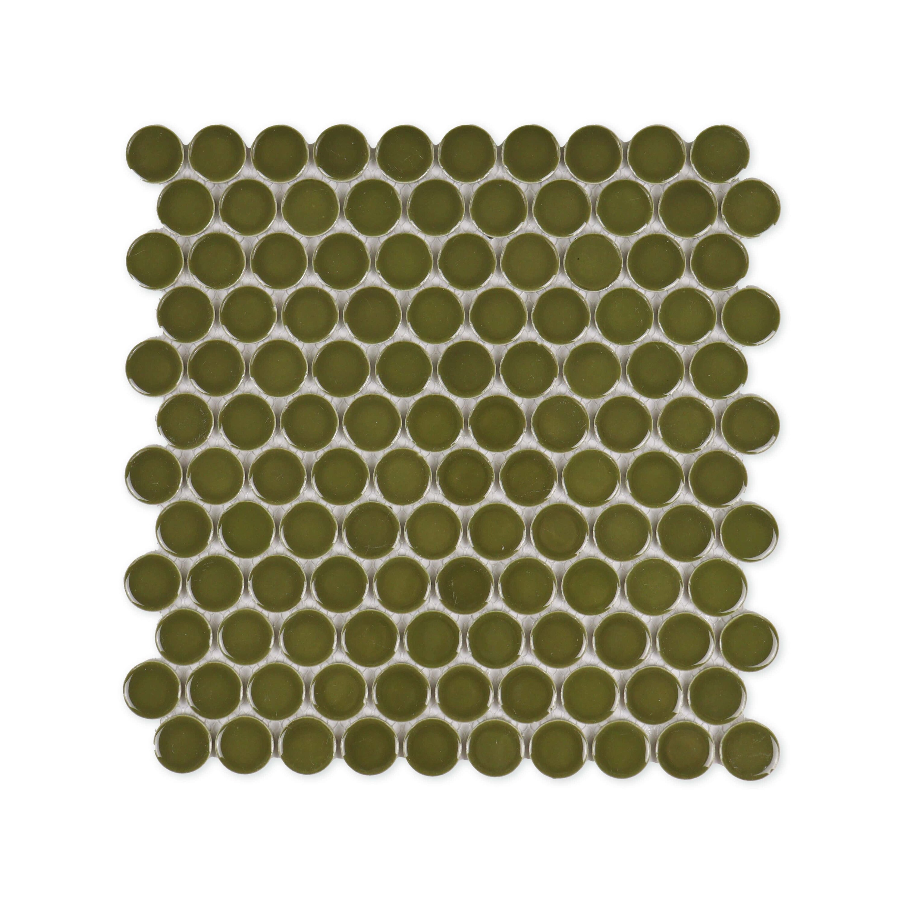 Moss Green Glossy Jumbo Penny Round Mosaic Tile - 14" x 14" - box of 11.4 sq ft