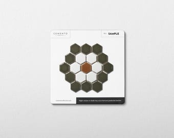 Metro Hex Glossy Green with White Flower Porcelain Mosaic Tile - Sample