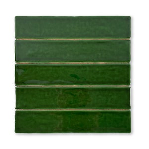 Handmade 2x10 Emerald Green Glossy Undulated Subway Tile - 1 pc sample