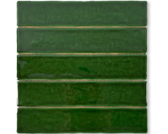Handmade 2x10 Emerald Green Glossy Undulated Subway Tile - 1 pc sample