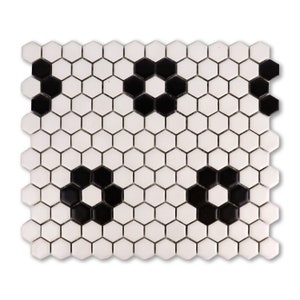 Metro Hex Matte White w/Black Flower Porcelain Mosaic Tile, 12" x 12", Matte White - box of 8.28 sq ft