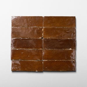 Handmade Moroccan Zellige 2x6 Chocolate Brown Bejmat Terracotta Tile - Sample