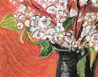 Calm anger, still life, flowers, Original Pastel Drawing