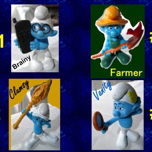 McDonalds 2011 SMURF Brainy Clumsy Farmer or Vanity 3" PVC Plastic TOY Cake Topper Figurine Pre-Owned Used Happy Meal Collectible Stocking