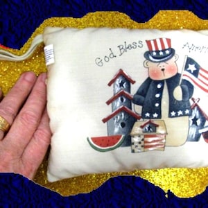 Patriotic Bear Pillow: God Bless America, July 4th Decor