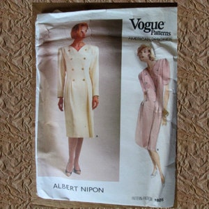 Vogue 1805 Sewing Pattern: Albert Nipon Dress, Size 6-18 (1986)