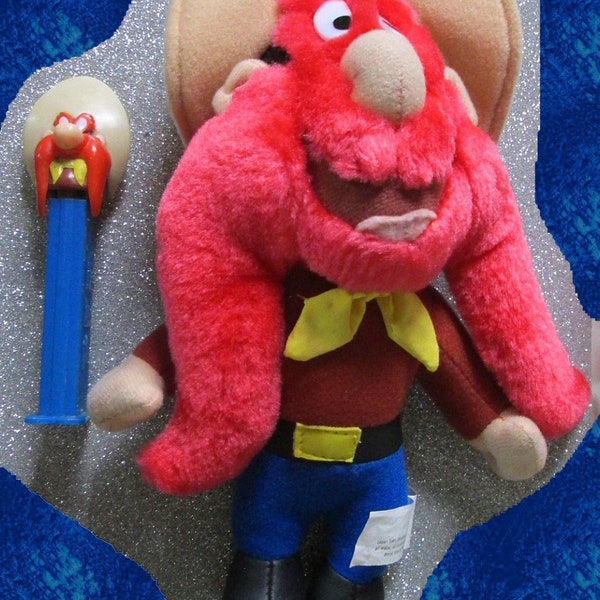 YOSEMITE SAM 1997 Vintage Stuffed Animal Toy 1995 PEZ Candy Dispenser Holder Looney Tunes Warner Bros Plush Cartoon Children Food Gift Lot 2