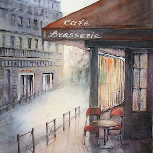 Paris theme original watercolor painting,France wall art,Paris Cafe, urban watercolor,Paris painting, watercolour painting,watercolor Paris