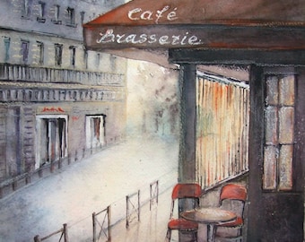 Paris thème original peinture à l'aquarelle, Art mural de France, Café de Paris, aquarelle urbaine, Peinture de Paris, peinture aquarelle, aquarelle Paris