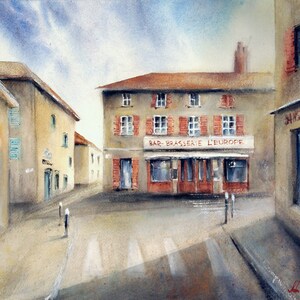 Original watercolor painting &quot;French bar&quot; Urban watercolor  Housewarming gift  France painting Original artwork France theme gifts