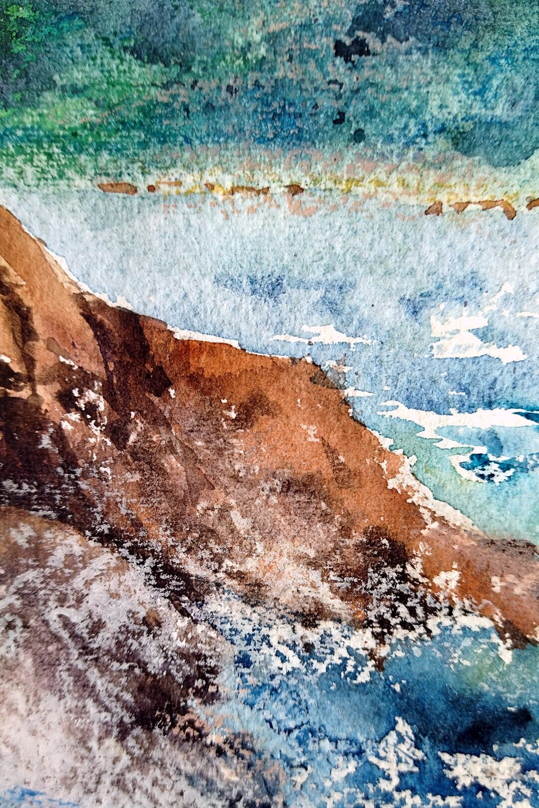 オリジナル水彩画 海辺の絵 海の風景の水彩画 灯台の絵 海の絵