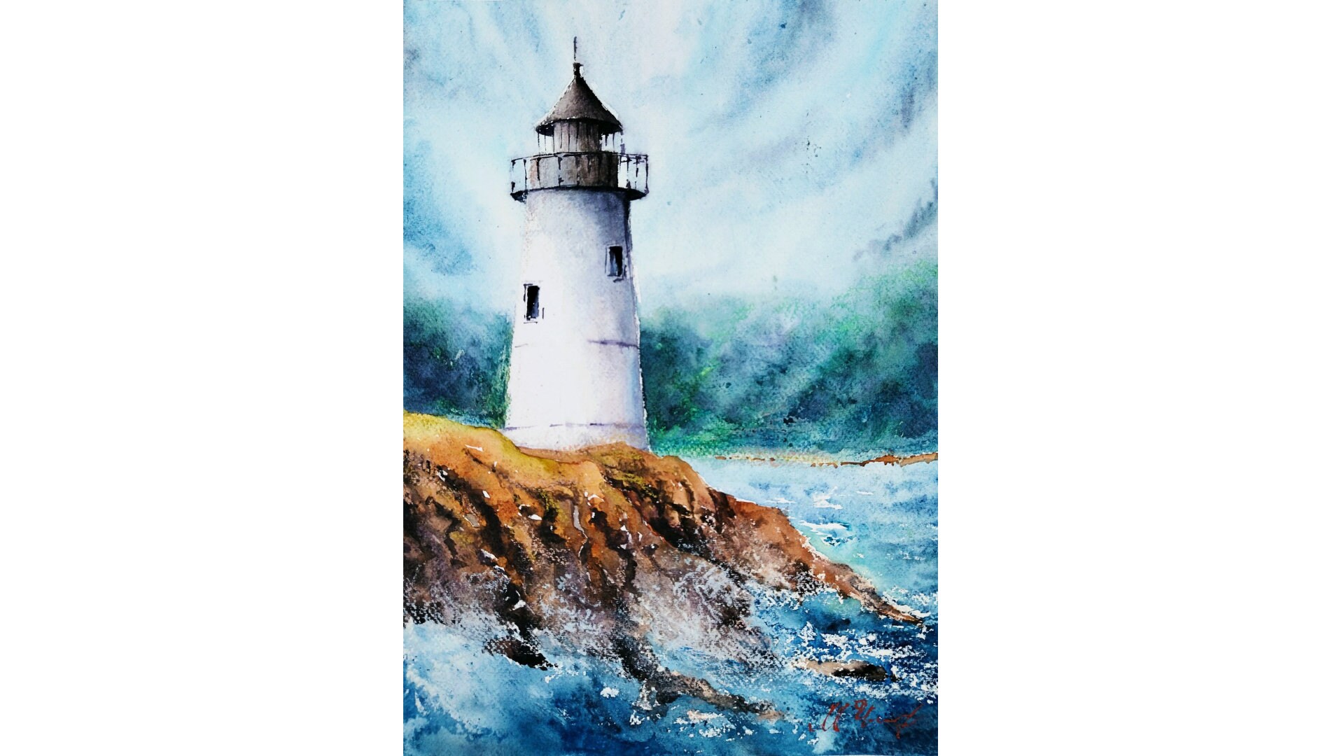 水彩画「海岸の風景」