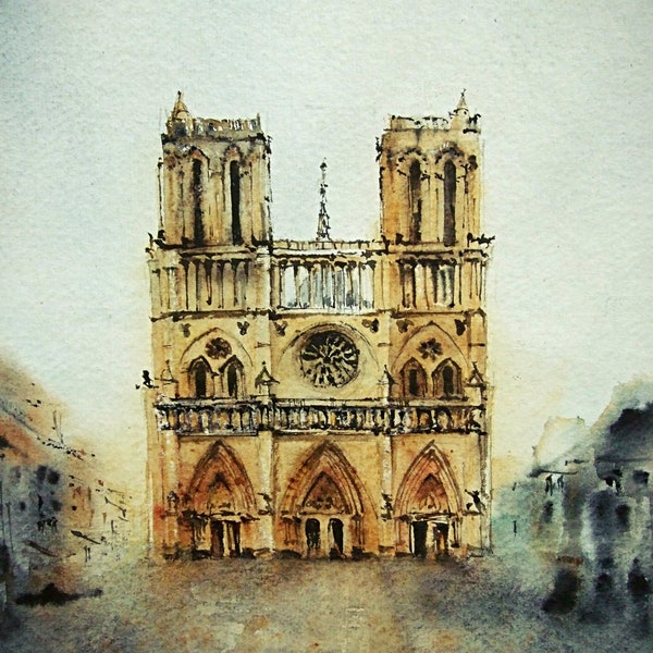 Notre Dame de Paris,original watercolor painting,Paris theme, Paris watercolor,Notre Dame Watercolor Painting,aquarelles Notre Dame de Paris