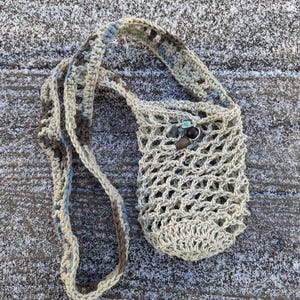 Organic Hemp Water Bottle Holder, Cross Body Crochet Bag