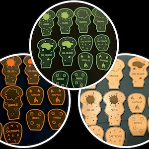 Gaslands Effect Drop Templates / Laser Engraved / Multiple Colors / Friends of Gaslands