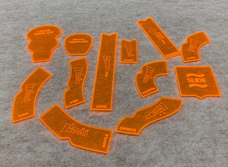 Gaslands Maneuver Templates / Laser Engraved / Multiple Colors / Friends of Gaslands Fluorescent Orange