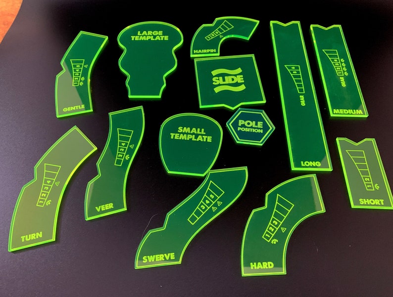 Gaslands Maneuver Templates / Laser Engraved / Multiple Colors / Friends of Gaslands Fluorescent Green