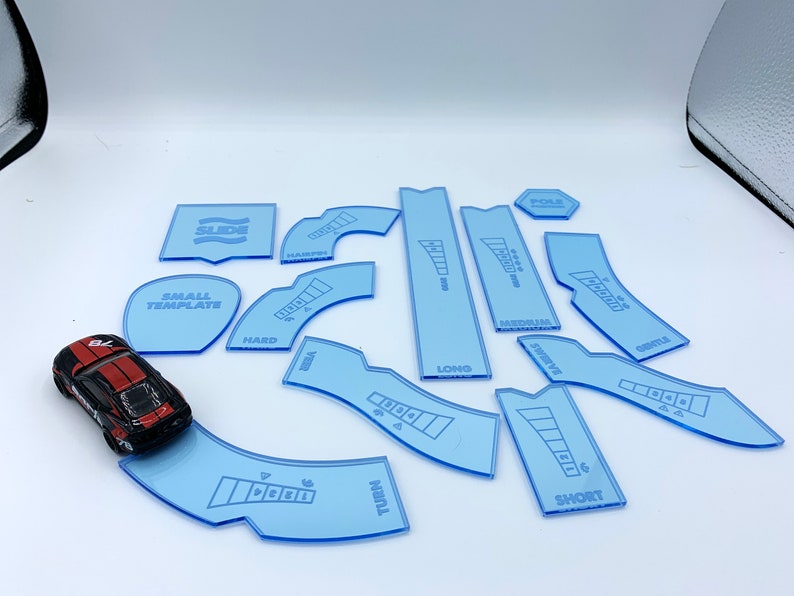 Gaslands Maneuver Templates / Laser Engraved / Multiple Colors / Friends of Gaslands Fluorescent Blue