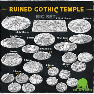Ruined Gothic Temple- Resin Printed Wargaming Bases